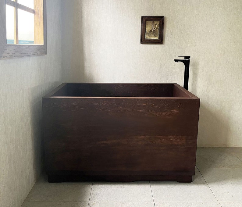 Cedar Tub Chocolate Ofuro Wooden Soaking Bathtub Customizable image 2