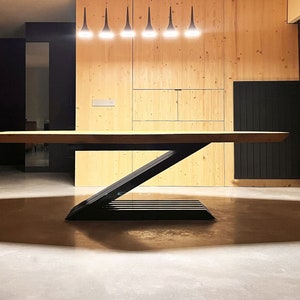 Handmade Chestnut Wood Dining Office Table with Metal Z Legs