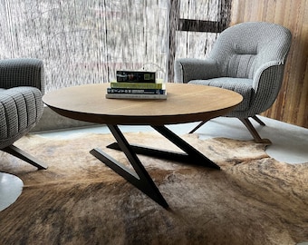 39" Massive Oak Wooden Coffee Table With Metal Z Leg 100cm Wide