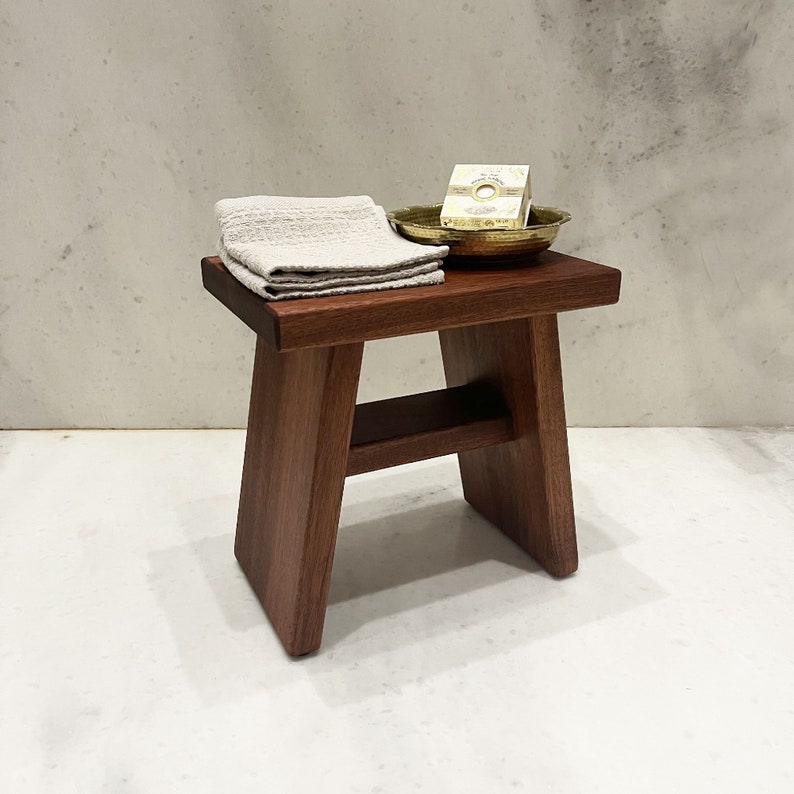 Wooden Bath Stool Mahogany Sipo Handmade Shower Bench Utile Etsy