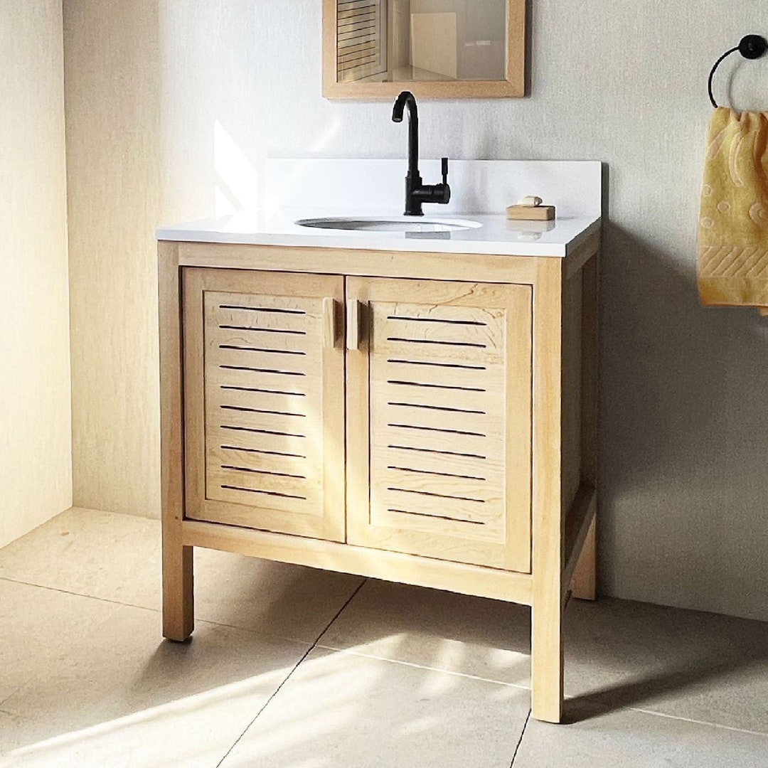 Cedar Wood Bathroom Vanity Cabinet With 2 Ventilated Doors Customizable ...