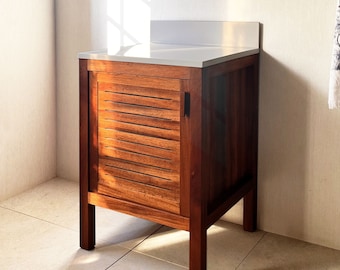 Mahogany Sipo Wood Bathroom Vanity Cabinet Ventilated Door - 60 cm / 24"