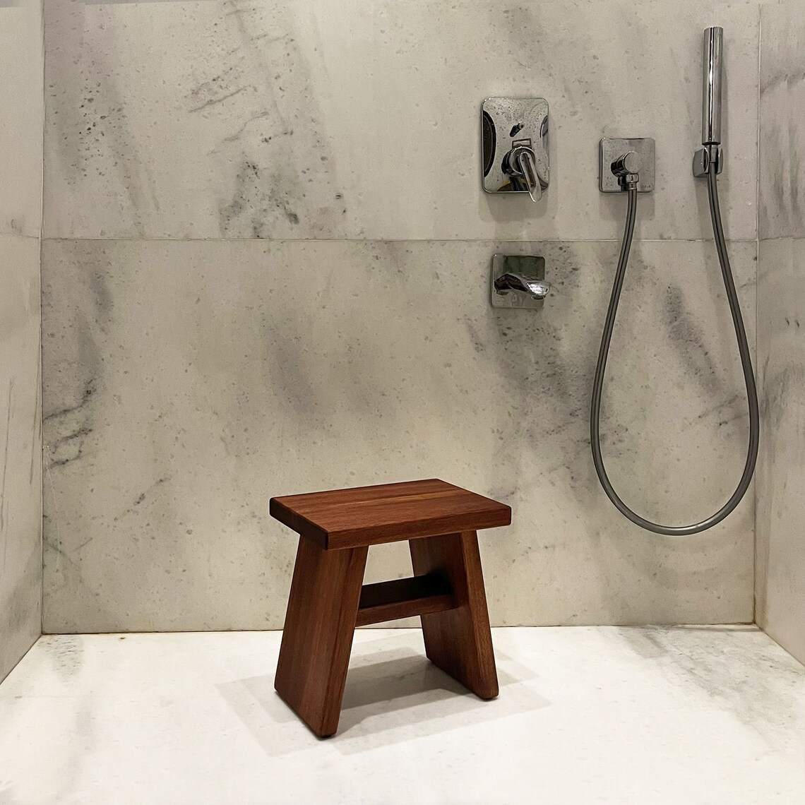 Wooden Bath Stool Mahogany Sipo Handmade Shower Bench Utile Etsy