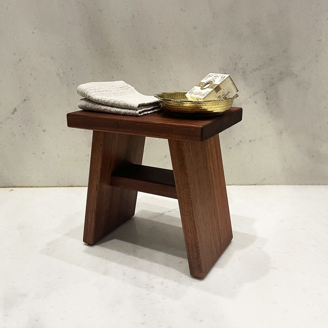 Wooden Bath Stool Mahogany Sipo Handmade Shower Bench Utile Etsy