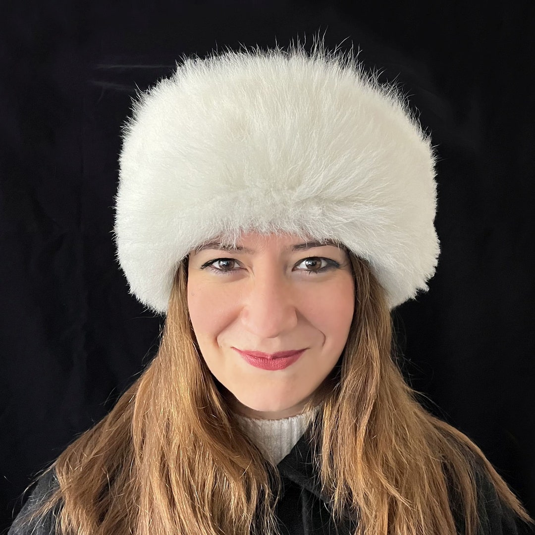 100 Wool Fur Leather Winter Hat for Women White Fur Etsy