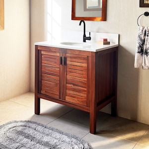 Mahogany Sipo Wood Bathroom Vanity Cabinet With 2 Ventilated Doors - 80 cm / 32"