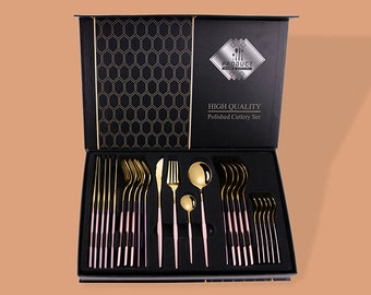 Stainless Steel High Quality 24pcs Cutlery Set, Korean Style Set, Luxury Flatware Set