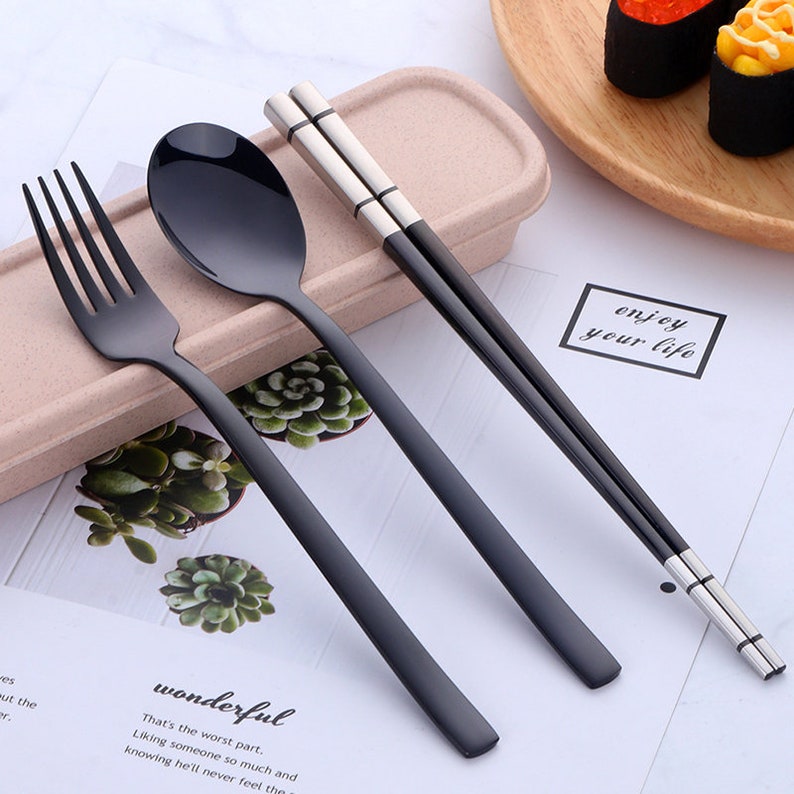 Stainless Steel Cutlery Set Spoon Fork & Chopsticks With Etsy