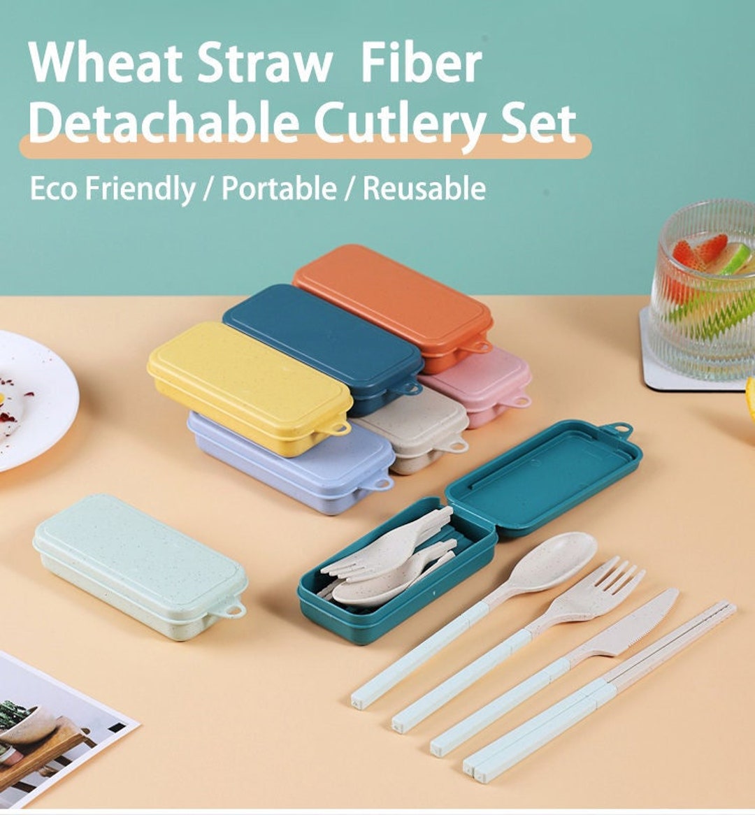 Portable Eco-friendly Wheat Straw Fiber Detachable Travel Flatware Set ...