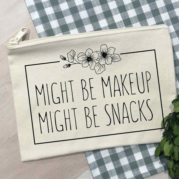 Funny Makeup Bag SVG, Might Be Make-up Might Be Snacks svg png, cosmetic pouch svg graphic, cutting file