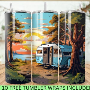Retro Camper No.2 Tumbler Design, 20 oz Tumbler Wrap, Sublimation Design Download