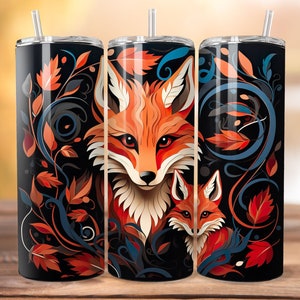 Fox Paper Cut No.3 Tumbler Design, 20 oz Tumbler Wrap, Sublimation Design Download