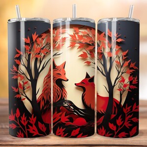 Fox Paper Cut No.1 Tumbler Design, 20 oz Tumbler Wrap, Sublimation Design Download
