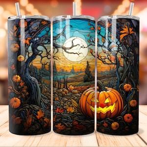 Halloween Pumpkins Stained Glass No.1 Tumbler Design, 20 oz Tumbler Wrap, Sublimation Designs Downloads