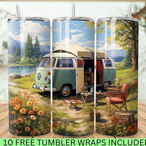 Retro Camper No.1 Tumbler Design, 20 oz Tumbler Wrap, Sublimation Design Download
