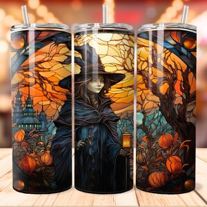 Halloween Witch Stained Glass No.1 Tumbler Design, 20 oz Tumbler Wrap, Sublimation Designs Downloads