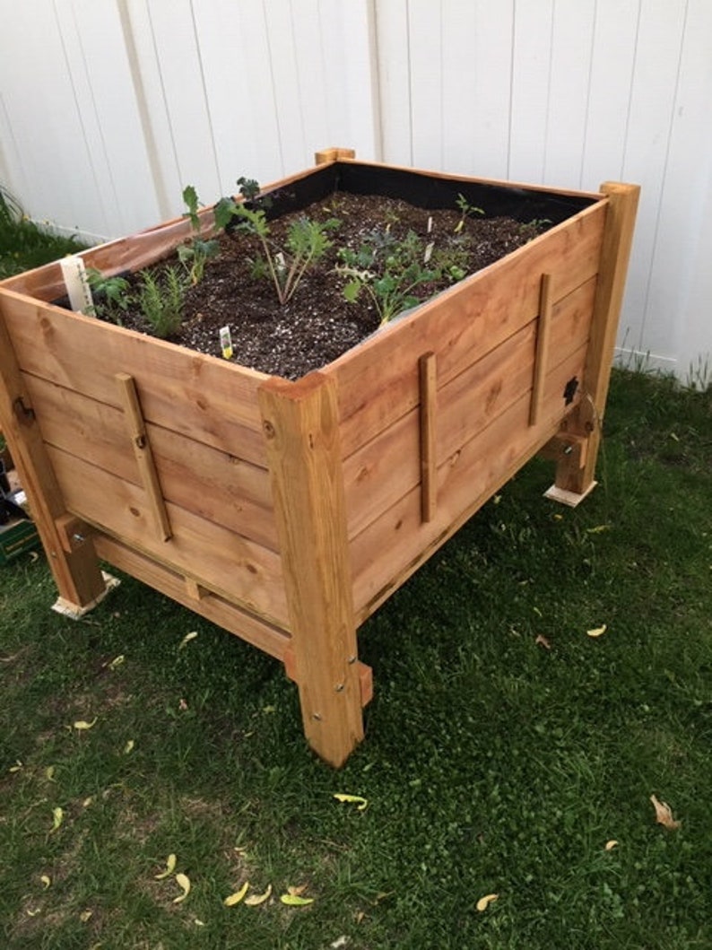 Cedar Raised Garden Bed with Water Reservoir St. Paul Etsy
