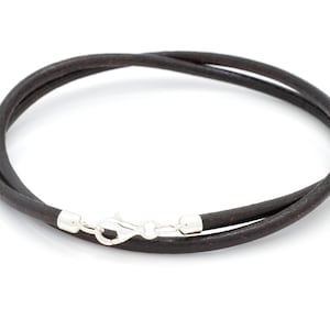 Dark Brown Leather Bracelet, with Sterling Silver Clasp, Double Wrapped