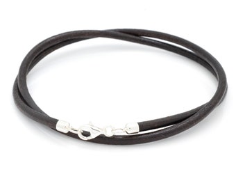 Dark Brown Leather Bracelet, with Sterling Silver Clasp, Double Wrapped