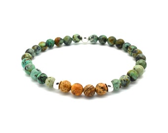 Bracelet African Turquoise and Picture Jasper Beads with Sterling Silver Men's Ladies Gift for Him Gift for Her Handmade in UK