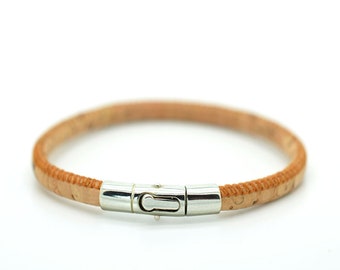 Cork Bracelet, Natural Portuguese Stitched Cork, with Sterling Silver Clasp