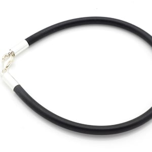 Mens Ladies, 3mm Rubber Bracelet, Wristband, 925 Sterling Silver Clasp