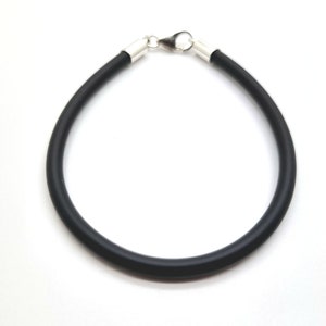 Mens Ladies, 4mm Rubber Bracelet, Wristband, 925 Sterling Silver Clasp