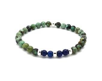 African Turquoise Bracelet with Lapis Lazuli and 925 Sterling Silver Beads