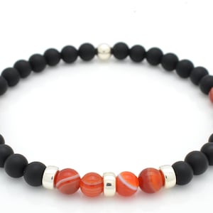 Onyx Bracelet Carnelian and Frosted Onyx with 925 Sterling Silver Beads