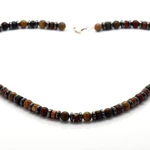 Men&#39;s Picasso Jasper Necklace: Hematite Beads, Sterling Silver Clasp