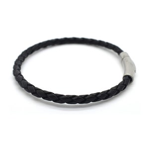 Leather Bracelet, Braided Black with steel Clasp