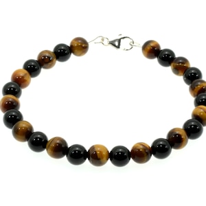 Men&#39;s Bracelet Tigers Eye Onyx 925 Sterling Silver Clasp Handmade Gemstone Bead Bracelet for Men Tiger&#39;s Eye Onyx Mens Jewellery