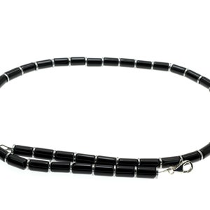 Onyx Hematite Necklace: Handmade Gemstone Bead Mens Jewelry, 925 Sterling Silver