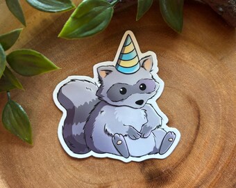 Party Hat Raccoon Sticker - waterproof/uv protected