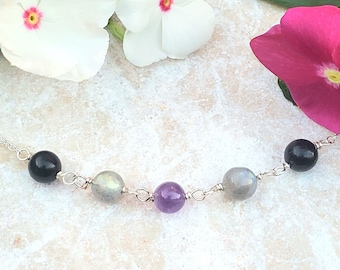 Empath Protection Necklace | Amethyst, Labradorite, Black Tourmaline, Silver or Gold