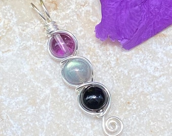 Empath Protection Pendant, Amethyst, Labradorite, Black Tourmaline, Wire Wrapped Necklace