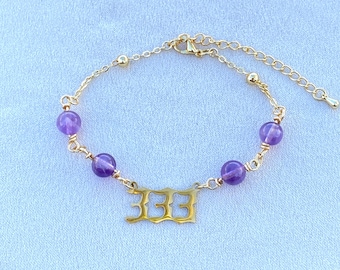 Angel Number Bracelet: 18k Gold, Gemstone Crystal Bead Manifestation Jewelry