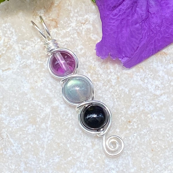 PROTECTION NECKLACE Empath Protection Pendant, Amethyst, Labradorite, Black Tourmaline, Wire Wrapped Gemstone Necklace Crystal Jewelry Gifts