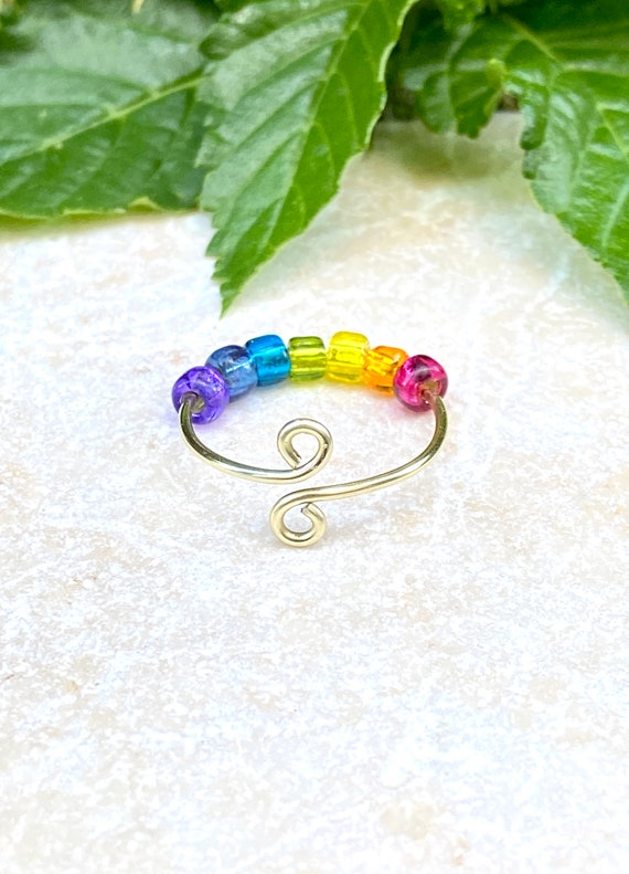 KIDS FIDGET RING in Rainbow Colors Adjustable Sizes Wire Wrapped With Glass Beads Chakra Ring Custom Personalize Colors Available Etsy Ireland