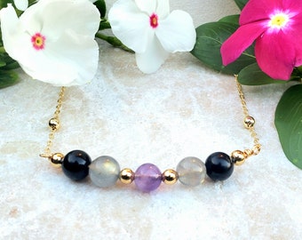 Empath Protection Necklace | Amethyst, Labradorite, Black Tourmaline, 14k Gold Filled