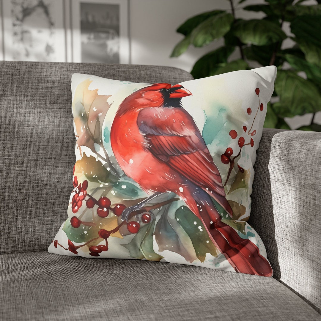 Red Cardinal Christmas Pillow Case Xmas Throw Pillow Cover Etsy