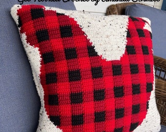 Buffalo Plaid Rooster Pillow Crochet Pattern, Buffalo Plaid Rooster Pillow, Corner to Corner Crochet, Chicken Crochet Pillow, Farm Pillow