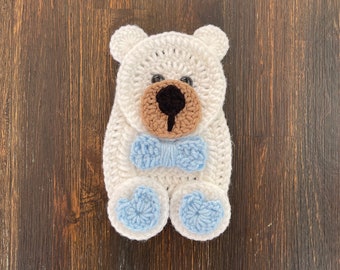 Bear Applique, Teddy Bear Crochet Applique, Premade Bear Applique, Baby Bear Applique, Ready to Use Applique, Bear Embellishment,  Boy Bear