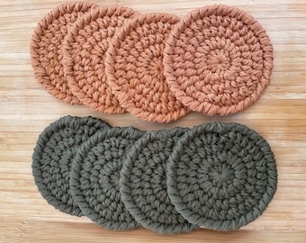 Farmhouse Coaster Set, Modern Cotton Coasters, Handmade Crochet Coasters, Hand Knit Coasters, Coaster Sets, Farmhouse Decor, Crochet Coaster
