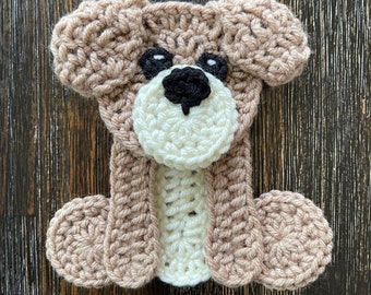 Dog Applique, Crochet Puppy Applique, Premade Labrador Retriever Dog Applique, Ready to Use Animal Applique, Puppy Embellishment, Knit Motif