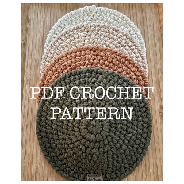 Modèle de crochet de dessous de plat rond rustique, modèle de crochet de coussin chaud de ferme, modèle de crochet de porte-pot, modèle de crochet de sous-verre, napperon