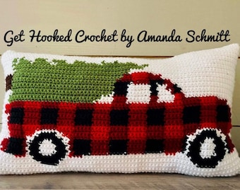 Buffalo Plaid Christmas Truck Pillow Crochet Pattern, Plaid Truck Crochet Pillow Pattern, Crochet Christmas Pillow Pattern, Holiday Truck