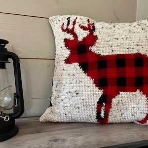 Buffalo Plaid Deer Pillow Crochet Pattern, Buffalo Plaid Buck Pillow, Corner to Corner Deer Graph, Deer Crochet Graph, Deer Cushion Pattern