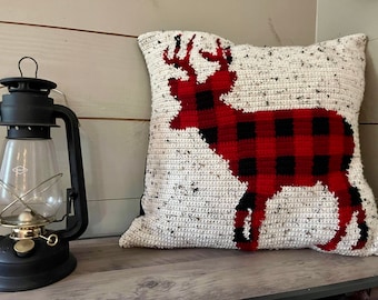 Buffalo Plaid Deer Pillow Crochet Pattern, Buffalo Plaid Buck Pillow, Corner to Corner Deer Graph, Deer Crochet Graph, Deer Cushion Pattern