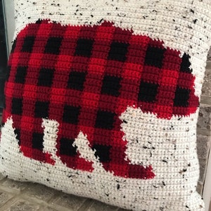 Buffalo Plaid Bear Pillow Crochet Pattern, Buffalo Plaid Bear Graph, Corner to Corner Bear Graph, Bear Crochet Graph, Bear Cushion, Crochet